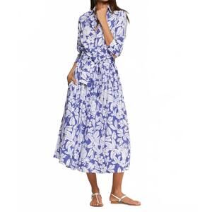 NEW VILAGALLO tropical print and bow midi skirt in white royal